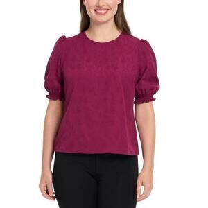 TED BAKER Puff Sleeve Magenta Embossed Textured Blouse Top Sz L